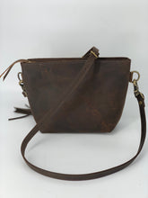 Load image into Gallery viewer, Small Camo Waxed Canvas &amp; Brown Leather Crossbody Tote Bag