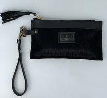 Load image into Gallery viewer, Black Hair-on-Hide Leather Flat Clutch / Wristlet