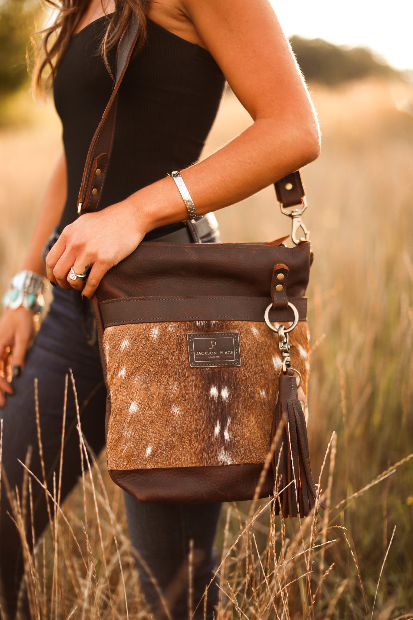 Axis Deer Hair-on-Hide & Brown Small Leather Bucket Bag – Jackson Place  Collection