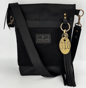 Black Hair-on-Hide Small Leather Bucket Bag