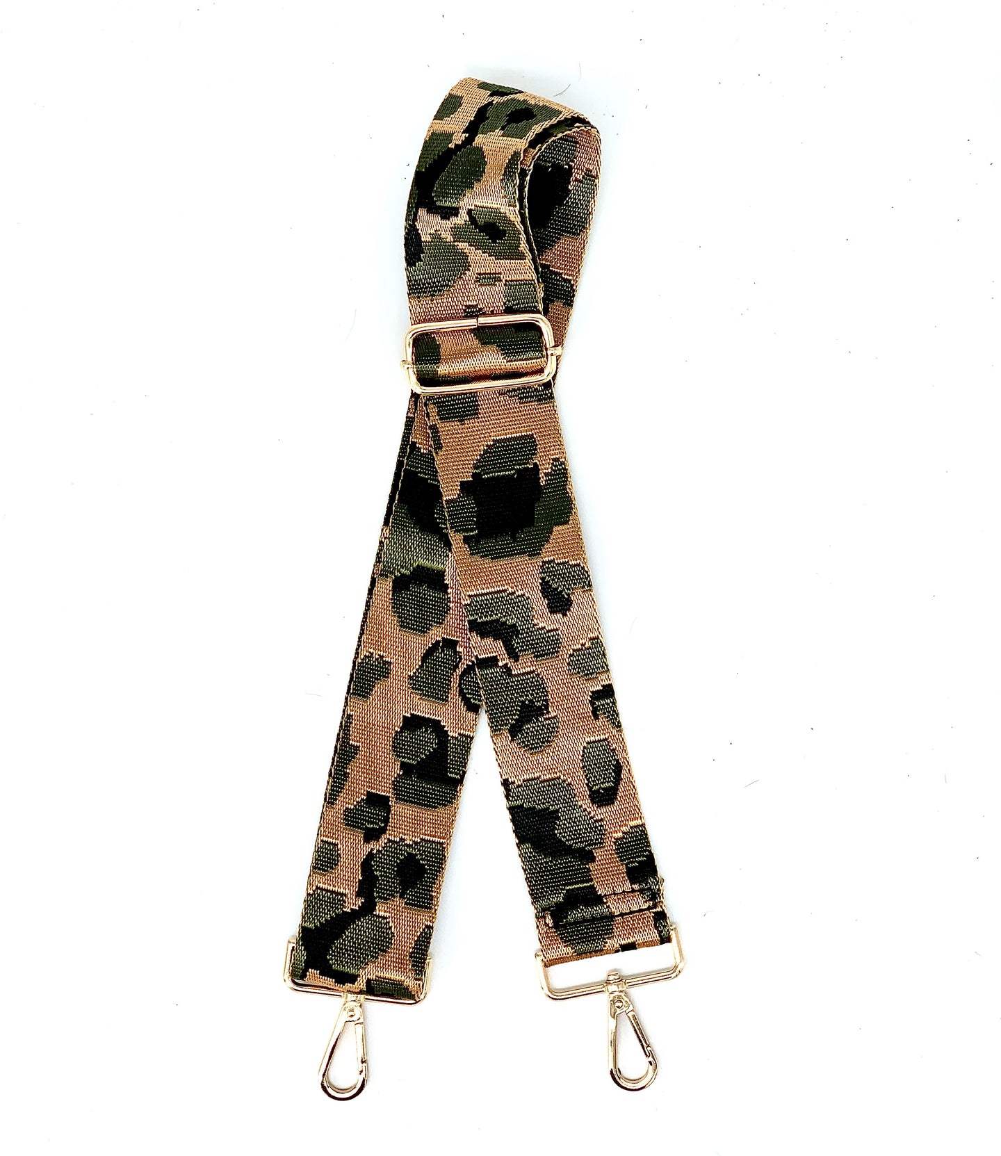 Olive Green Animal Print Adjustable Woven Metallic Bag Strap - Leopard / Cheetah