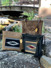 Load image into Gallery viewer, The Taos Collection Large Black Leather Tote Bag with Handwoven Outside Pocket
