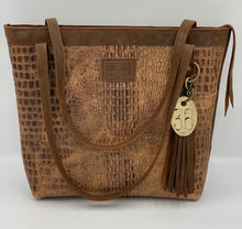 Load image into Gallery viewer, Large Bone Tan Embossed Leather Tote Bag