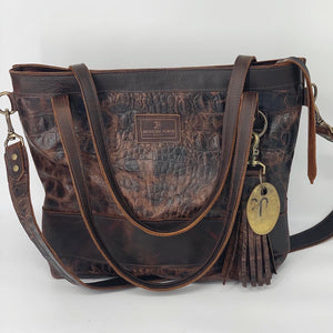 Large Brown Embossed Leather Tote Bag