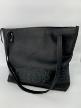 Load image into Gallery viewer, Large Black Leather Tote + Black Embossed Band