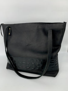 Large Black Leather Tote + Black Embossed Band