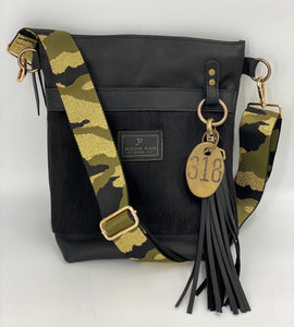 Metallic Camo Adjustable Woven Bag Strap - Camouflage Green/Black