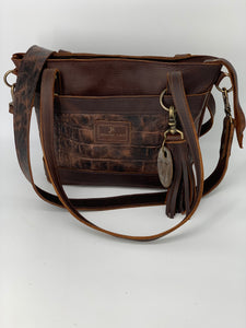 Medium Brown Leather Tote Bag with Outside Front Pocket