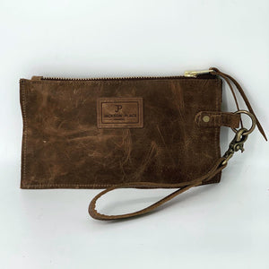 Banded Top Trim Axis Deer Hair-on-Hide Leather Clutch / Wristlet Flat Bag