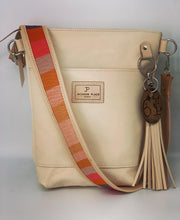 Load image into Gallery viewer, Small Natural Leather Bucket Bag with Red Stripe
