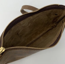 Load image into Gallery viewer, Light Brown Camo Waxed Canvas Leather Wristlet / Clutch Bag